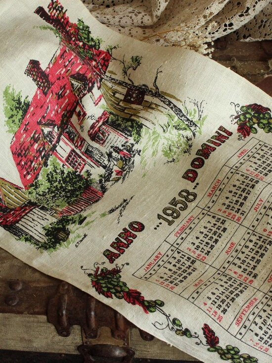 Other - Vintage 1950s Calendar Towel, 1958 Stevens Linen Country Home Print with Hanging